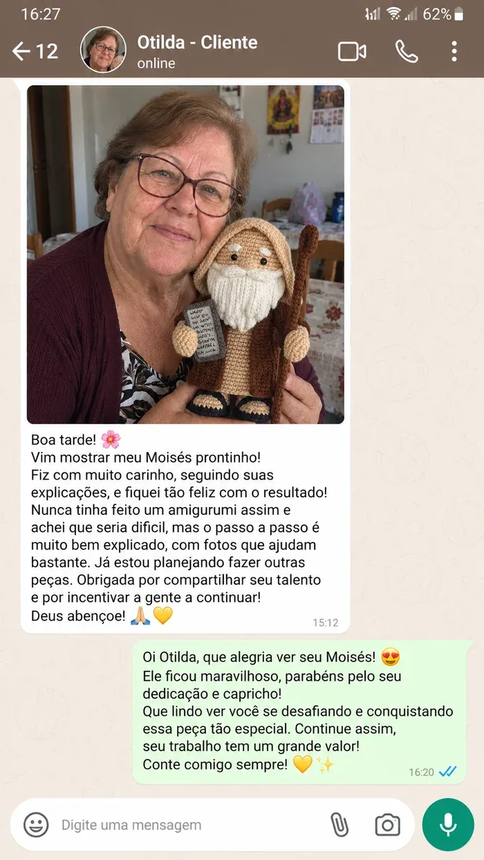 Depoimento de cliente que fez um amigurumi com o guia